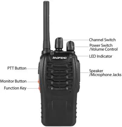 Talkcomm Black BF-888S 2800mah Walkie Talkie two way Radios with Earphones, 16 Channel  (Pack of 4)