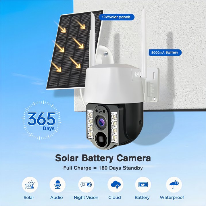 Talkcomm 4G 4mp Solar Battery Powered SIM Card Supported Wireless CCTV Security Camera, IP65 Waterproof, Two-Way Audio, PIR Motion Detection, Pan Tilt.