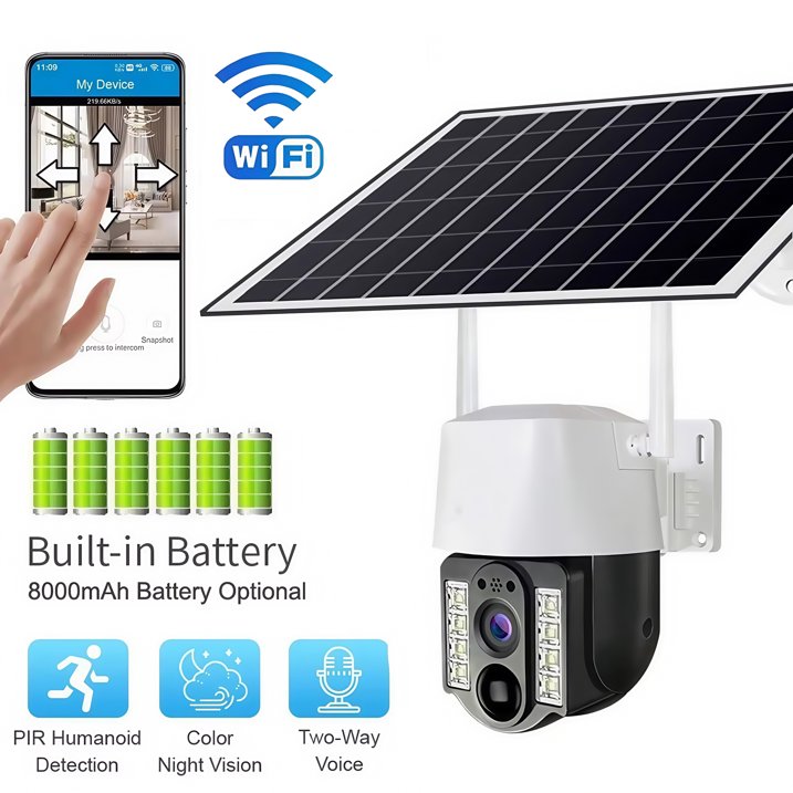 Talkcomm 4G 4mp Solar Battery Powered SIM Card Supported Wireless CCTV Security Camera, IP65 Waterproof, Two-Way Audio, PIR Motion Detection, Pan Tilt.