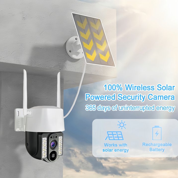 Talkcomm 4G 4mp Solar Battery Powered SIM Card Supported Wireless CCTV Security Camera, IP65 Waterproof, Two-Way Audio, PIR Motion Detection, Pan Tilt.