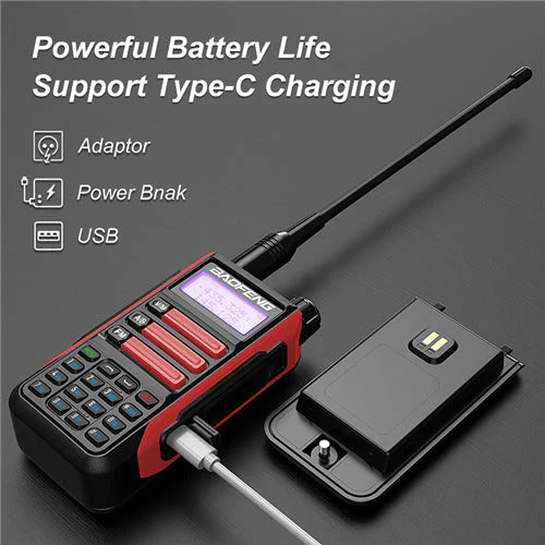 Talkcomm (Pack of 2) Black UV-16  Walkie Talkie with Type-C charging with Earphones