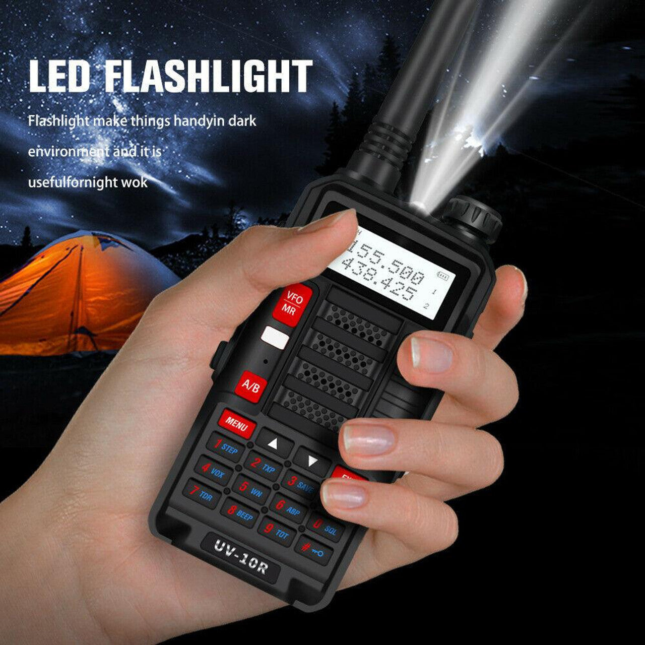Talkcomm (Pack of 2) Black UV-10R High Power Walkie Talkies VHF UHF Long Range Ham Radio Two Way Radio with Earpieces