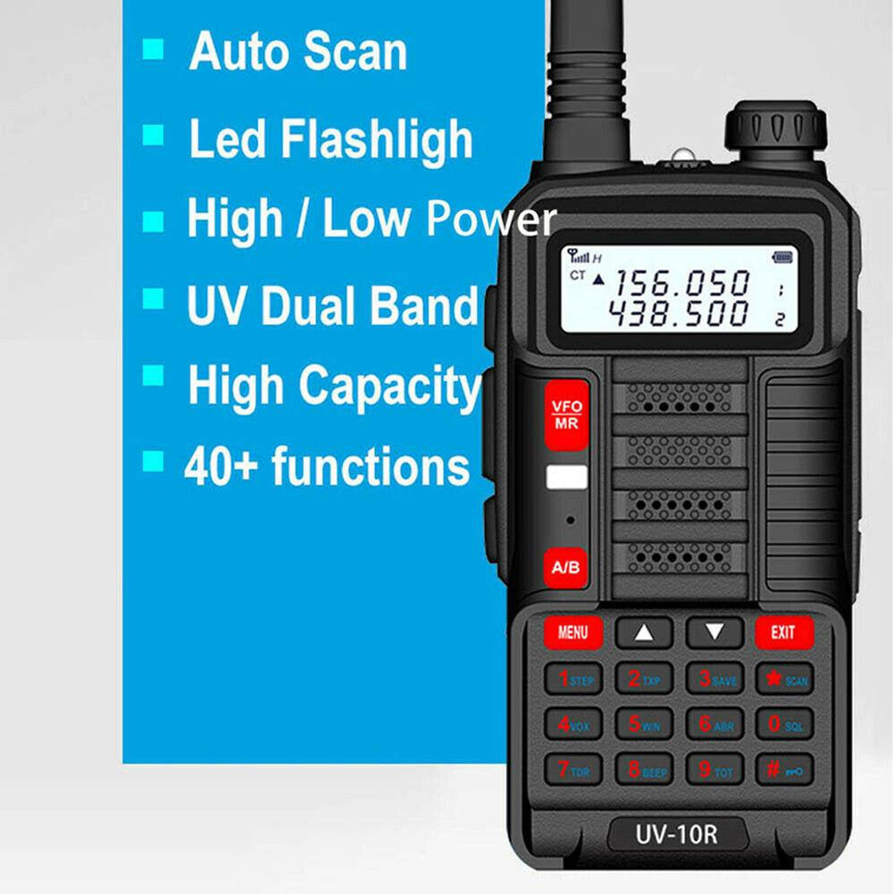 Talkcomm (Pack of 2) Black UV-10R High Power Walkie Talkies VHF UHF Long Range Ham Radio Two Way Radio with Earpieces