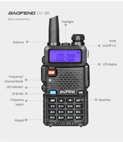 Talkcomm Black UV5R Two Ways Radio 5 Km Range Walkie Talkie with Earphone (Pack Of 1 )
