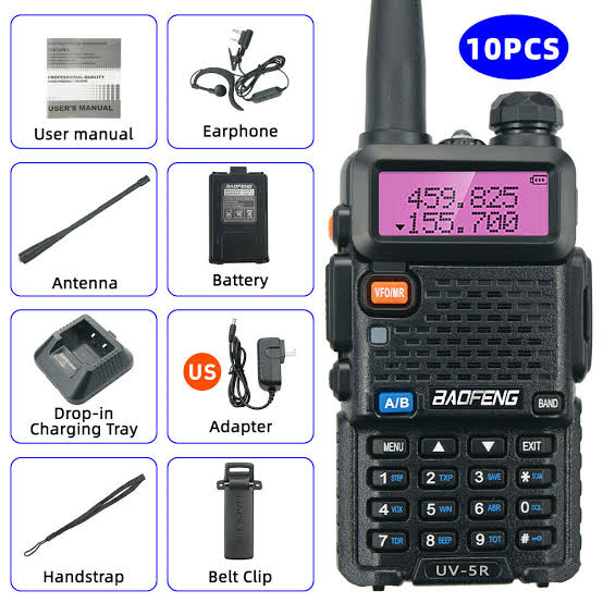 Talkcomm Black UV5R Two Ways Radio 5 Km Range Walkie Talkie with Earphone (Pack Of 1 )