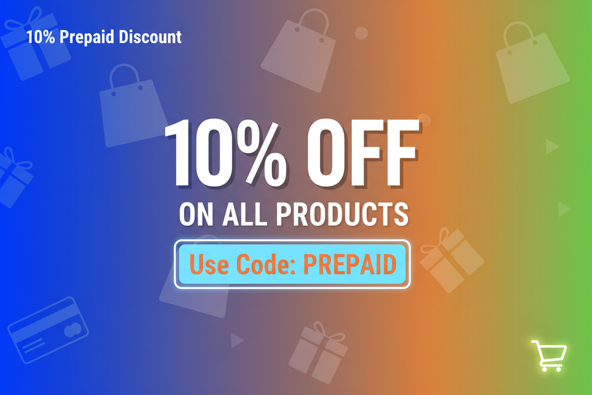 10% prepaid discount on all products (Use Code : PREPAID)