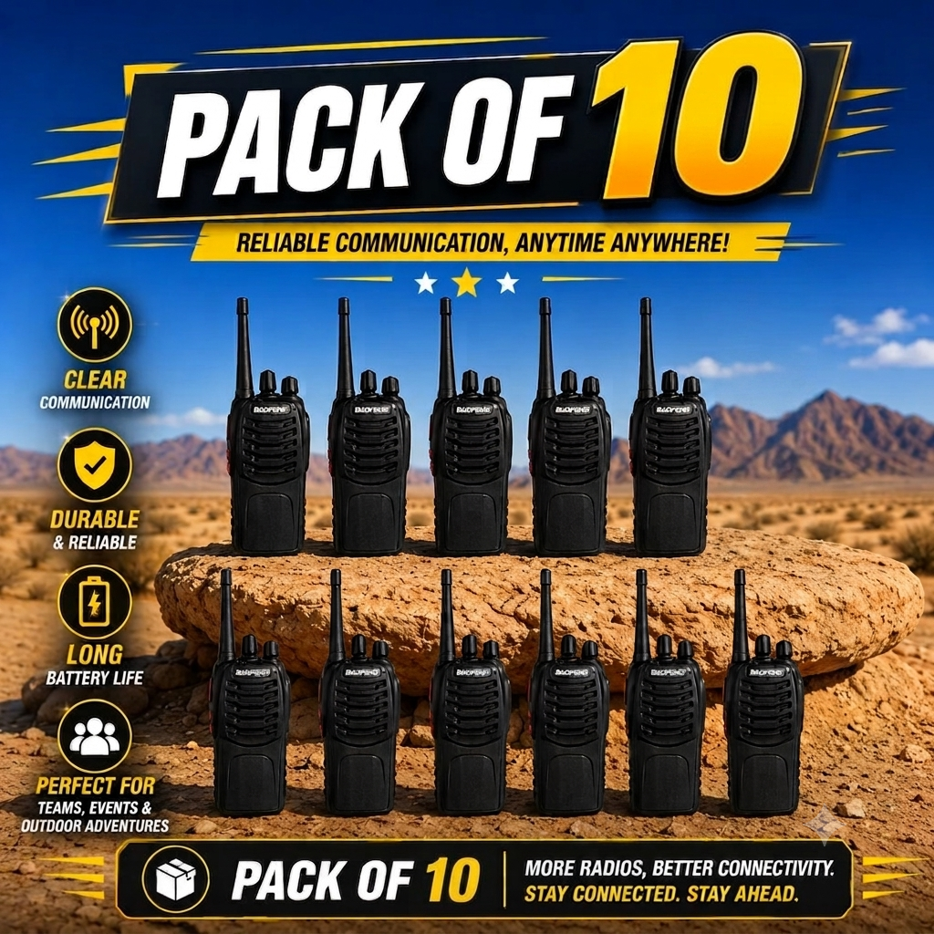 Talkcomm Black BF-888S Walkie Talkie two way Radios with Earphones, 16 Channel  (Pack of 10)