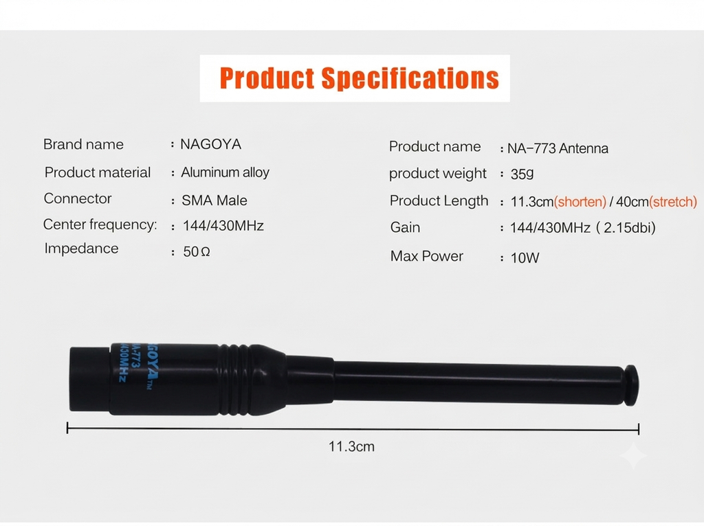NAGOYA NA-773 DUAL BAND SMA FEMALE ANTEENA SUITABLE FOR ALL BAOFENG WALKIE TALKIE MODELS
