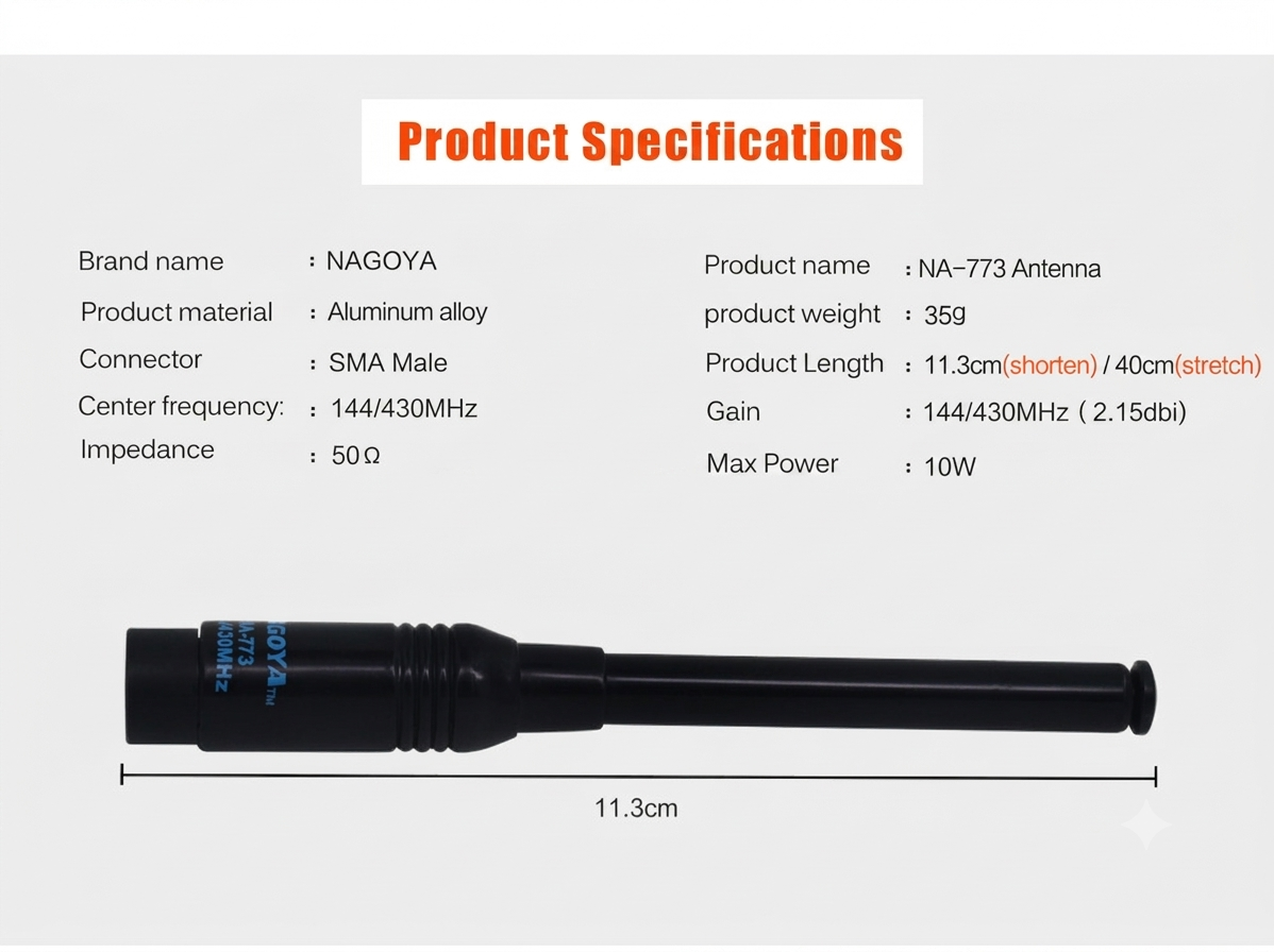 NAGOYA NA-773 DUAL BAND SMA FEMALE ANTEENA SUITABLE FOR ALL BAOFENG WALKIE TALKIE MODELS