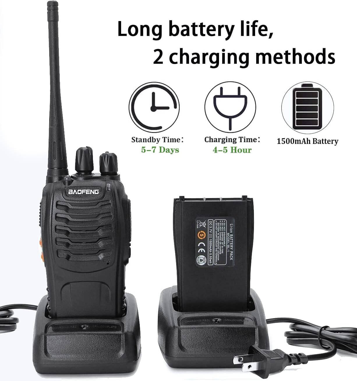 Talkcomm Black BF-888S Walkie Talkie two way Radios with Earphones, 16 Channel  (Pack of 12)