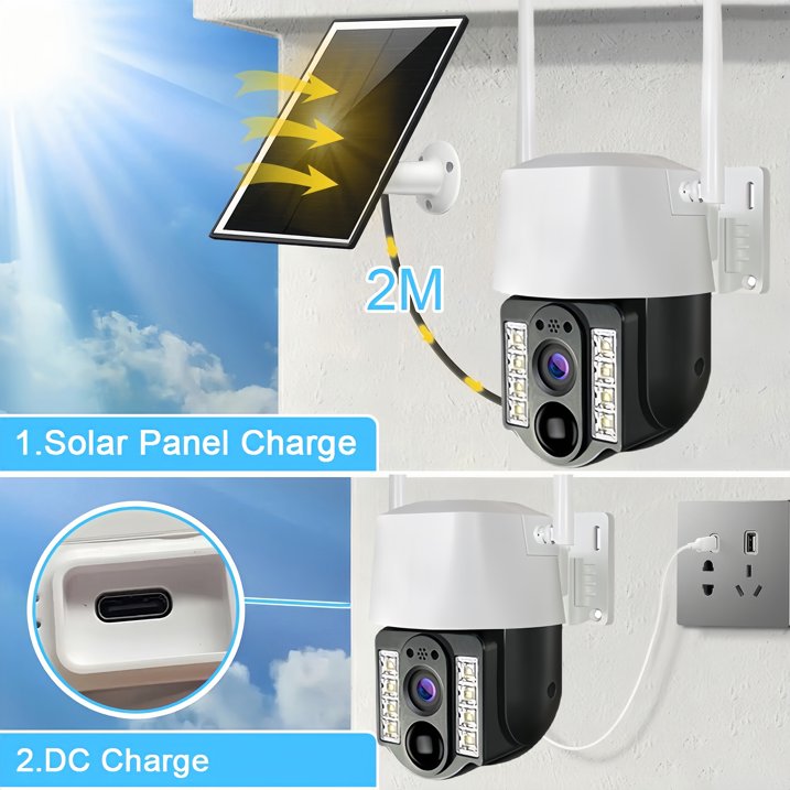 Talkcomm 4G 4mp Solar Battery Powered SIM Card Supported Wireless CCTV Security Camera, IP65 Waterproof, Two-Way Audio, PIR Motion Detection, Pan Tilt.