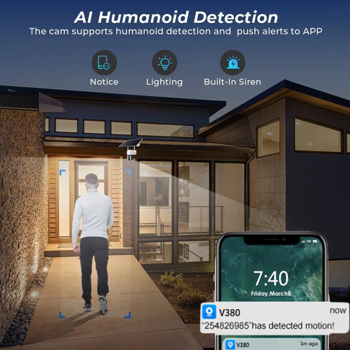 Talkcomm 4G 4mp Solar Battery Powered SIM Card Supported Wireless CCTV Security Camera, IP65 Waterproof, Two-Way Audio, PIR Motion Detection, Pan Tilt.