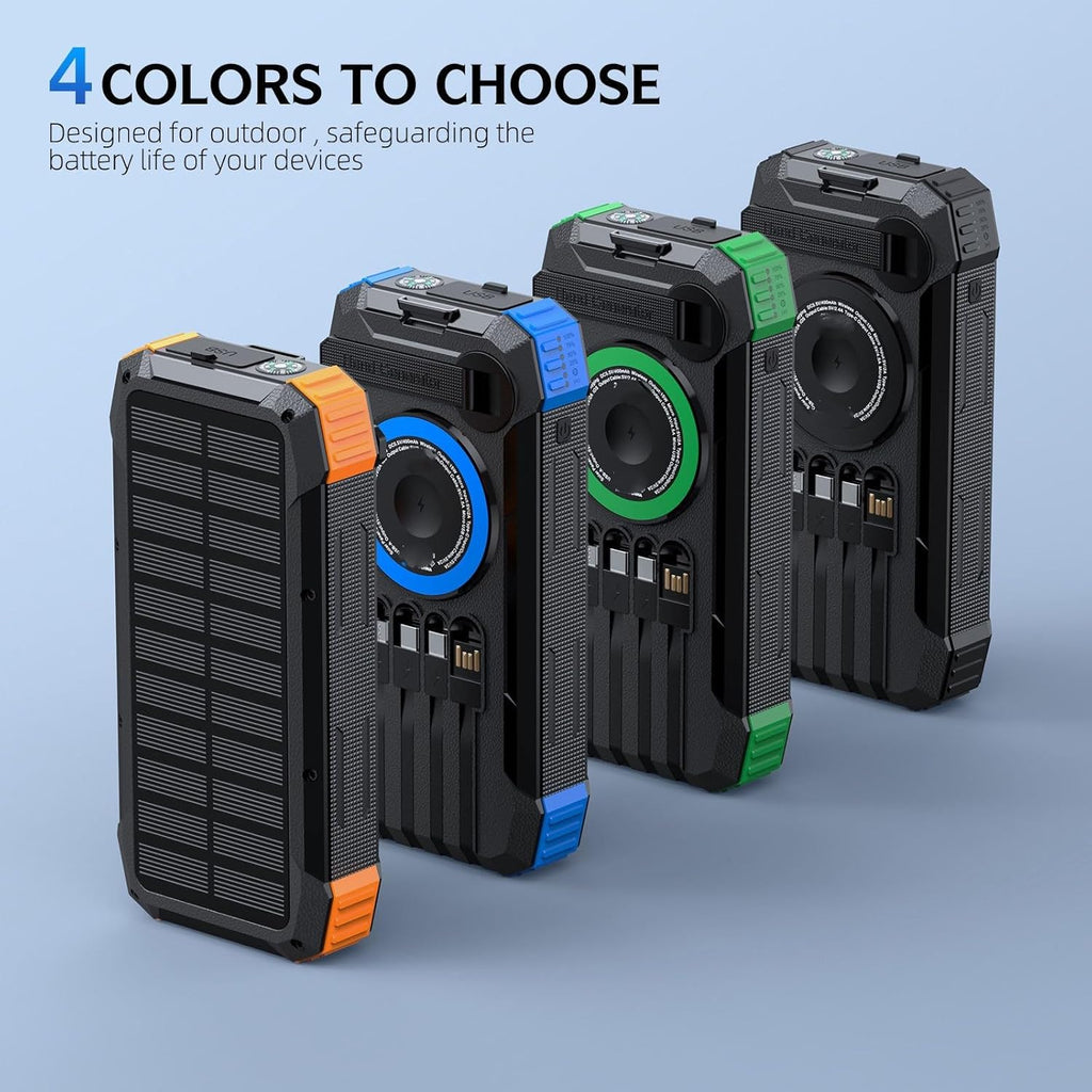 TALKCOMM 40000mAh Solar Power Bank with Wireless Charging | USB-C Fast Input/Output | Portable External Battery Pack with Hand-Crank Self Charging & Dual Flashlight for Camping & Travel