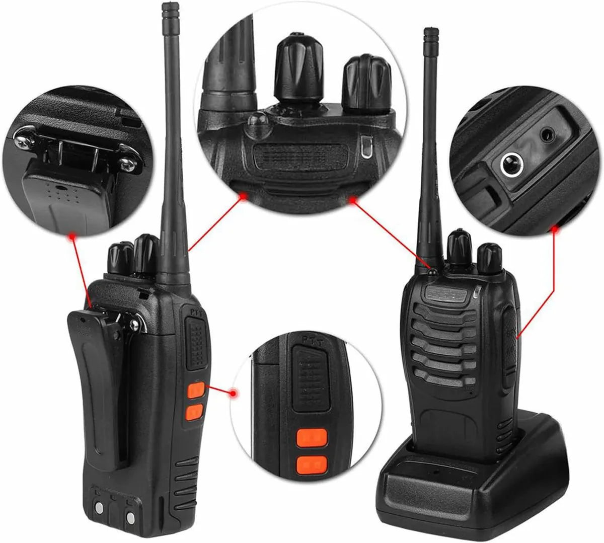 Talkcomm Black BF-888S 2800mah Walkie Talkie two way Radios with Earphones, 16 Channel  (Pack of 2)