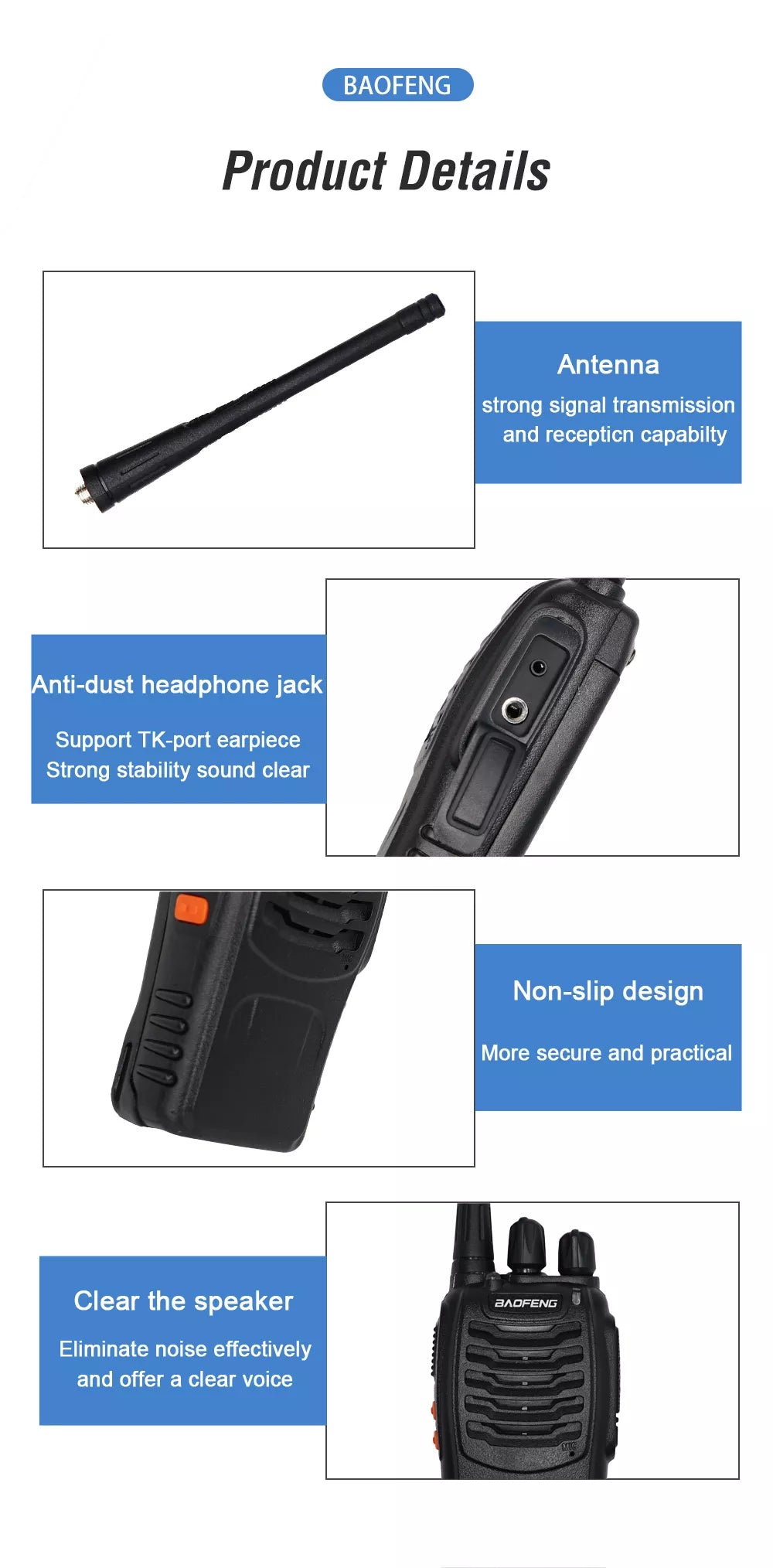 Talkcomm Black BF-888S Walkie Talkie two way Radios with Earphones, 16 Channel  (Pack of 18)