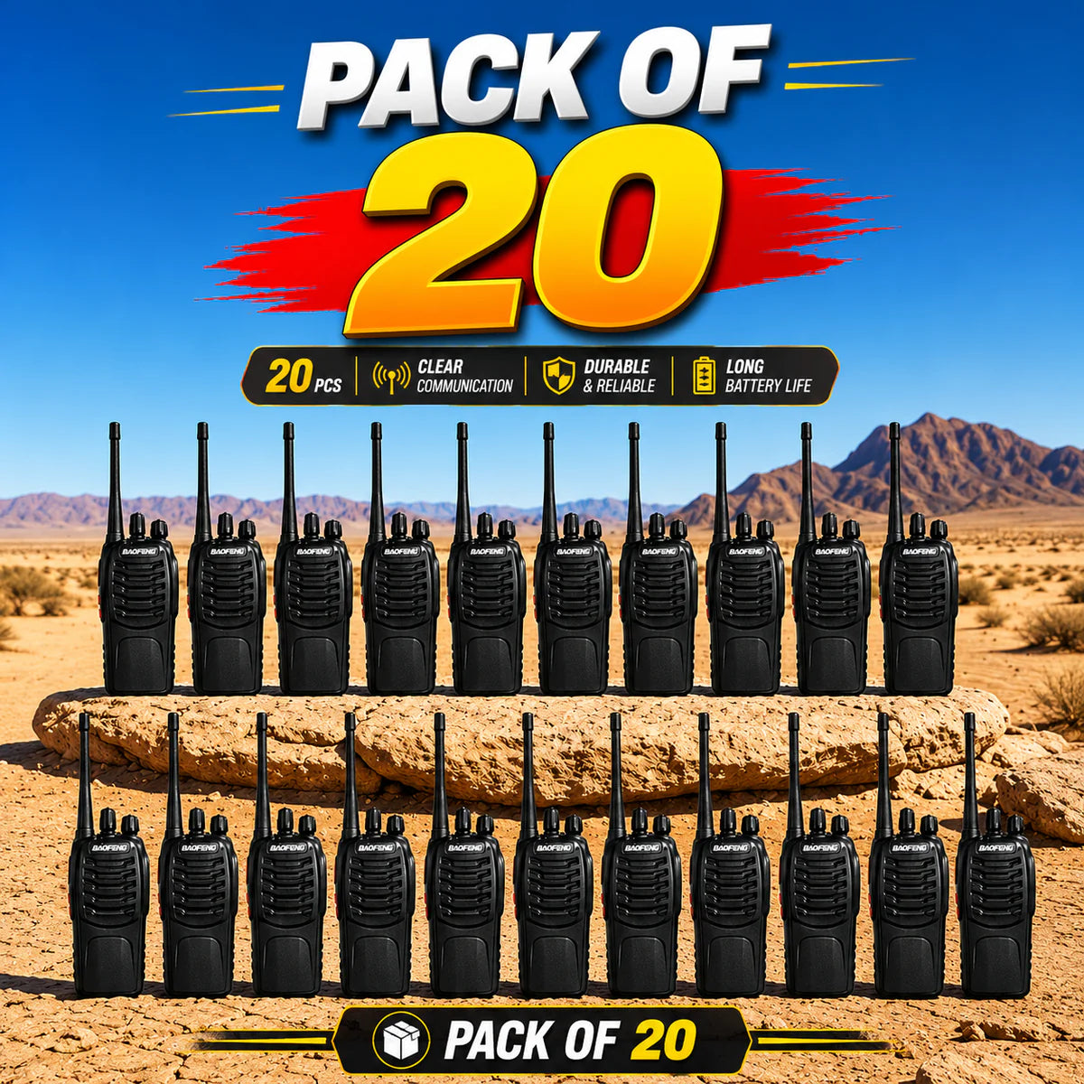 Talkcomm Black BF-888S mah Walkie Talkie two way Radios with Earphones, 16 Channel
