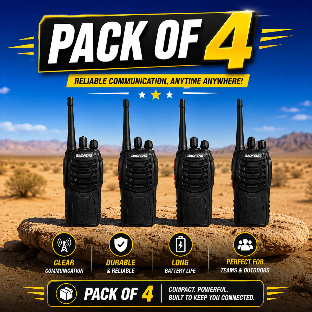 Talkcomm Black BF-888S mah Walkie Talkie two way Radios with Earphones, 16 Channel