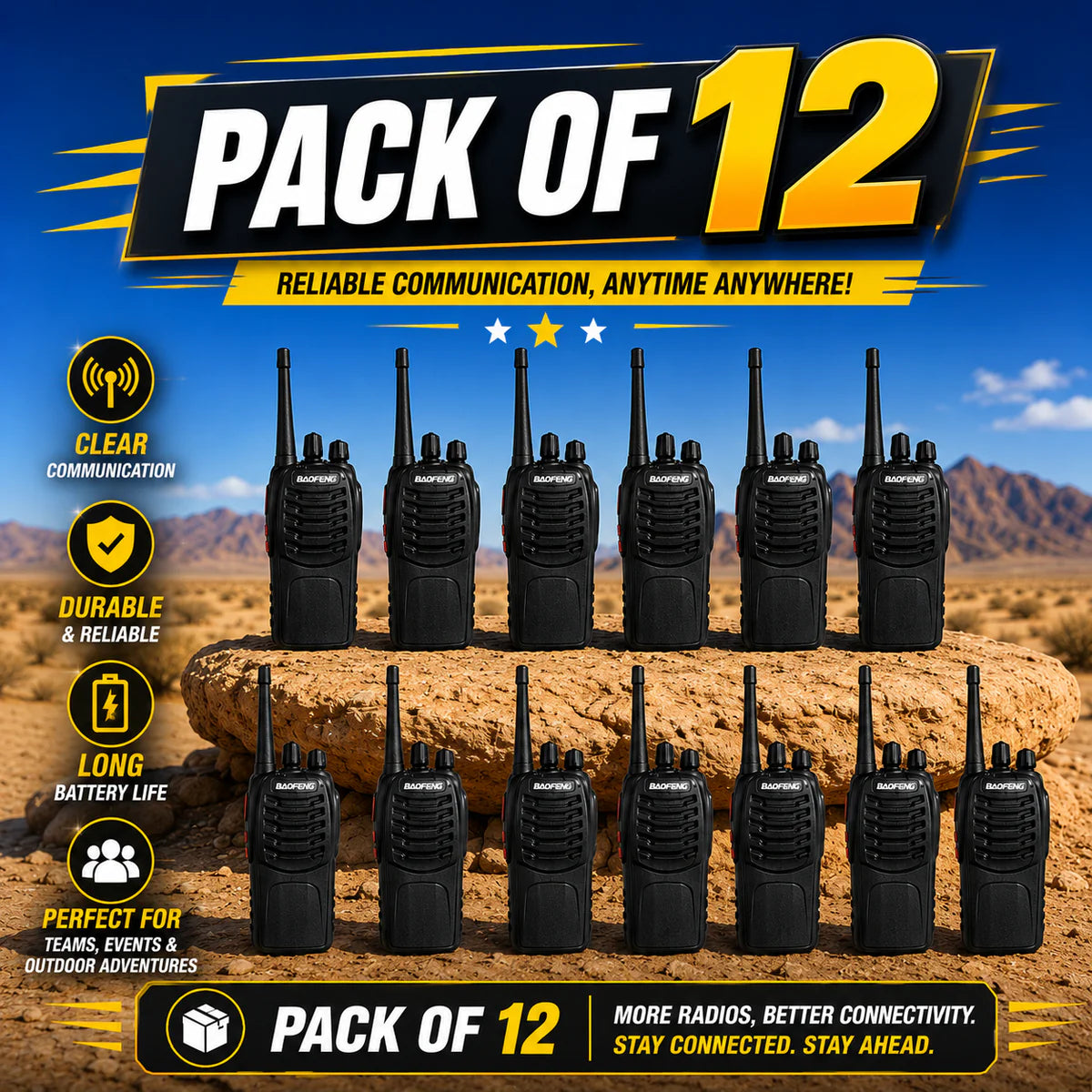 Talkcomm Black BF-888S mah Walkie Talkie two way Radios with Earphones, 16 Channel