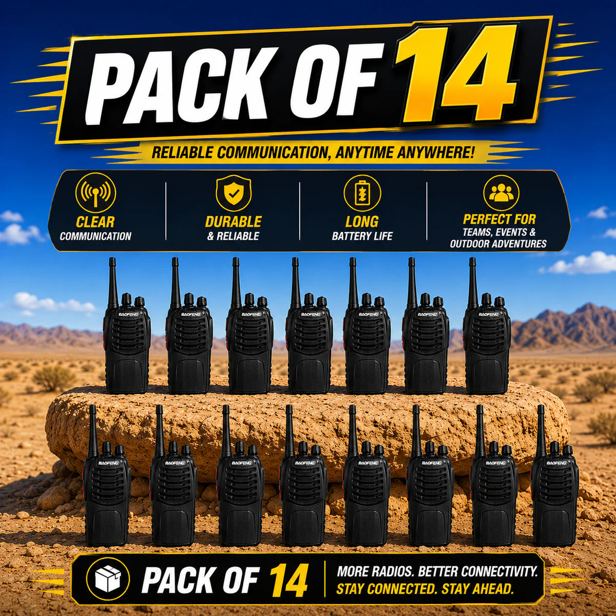Talkcomm Black BF-888S Walkie Talkie two way Radios with Earphones, 16 Channel  (Pack of 14)