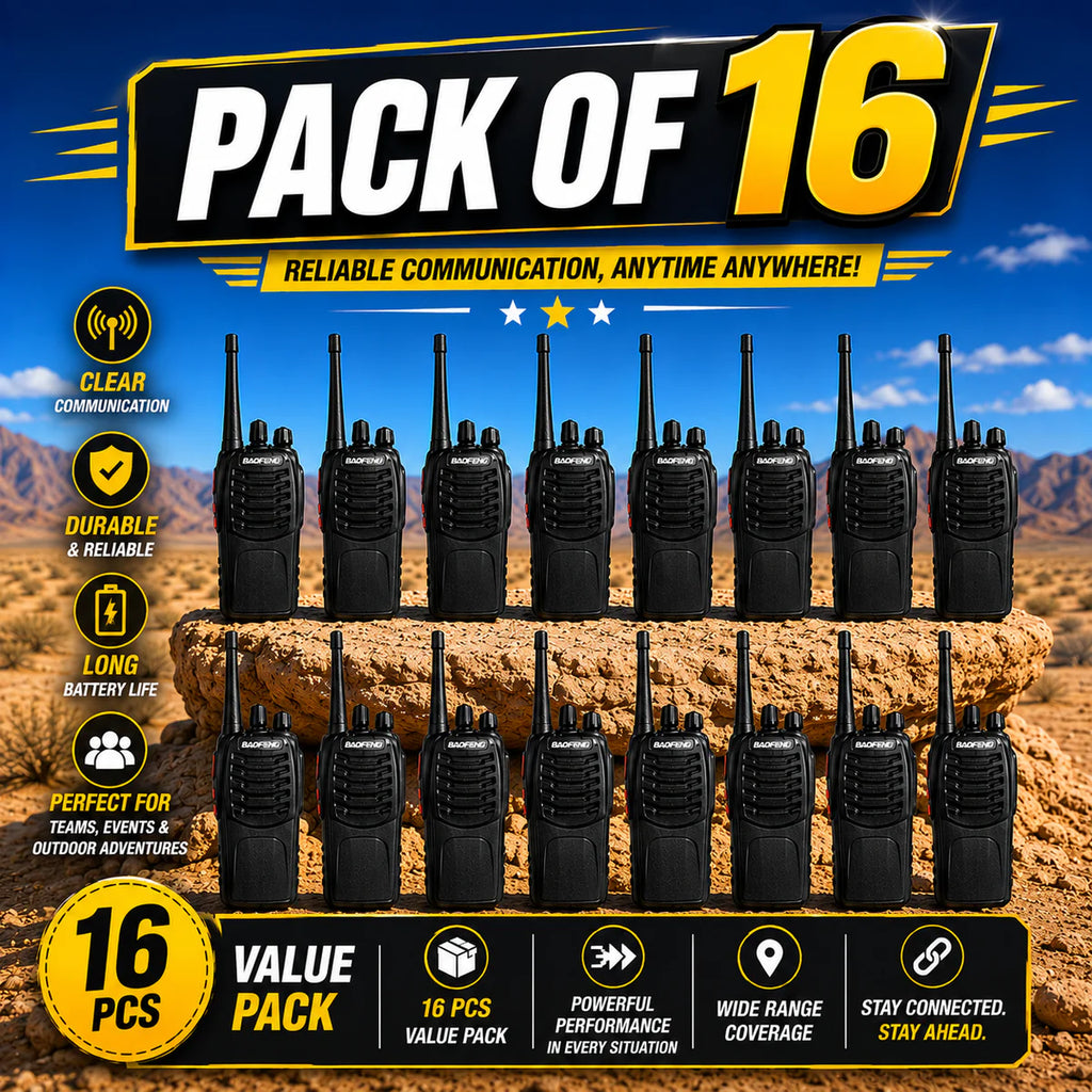 Talkcomm Black BF-888S Walkie Talkie two way Radios with Earphones, 16 Channel  (Pack of 16)