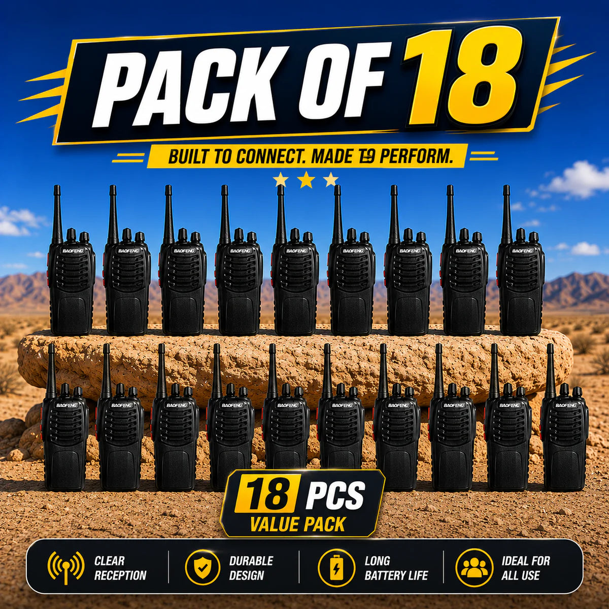 Talkcomm Black BF-888S mah Walkie Talkie two way Radios with Earphones, 16 Channel