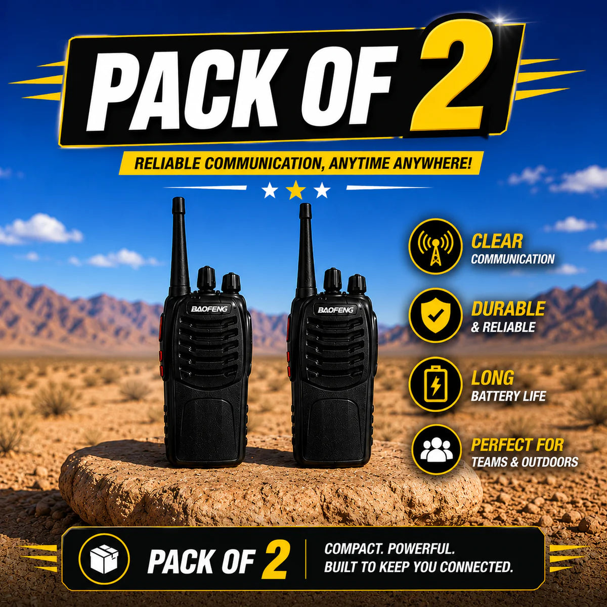 Talkcomm Black BF-888S mah Walkie Talkie two way Radios with Earphones, 16 Channel