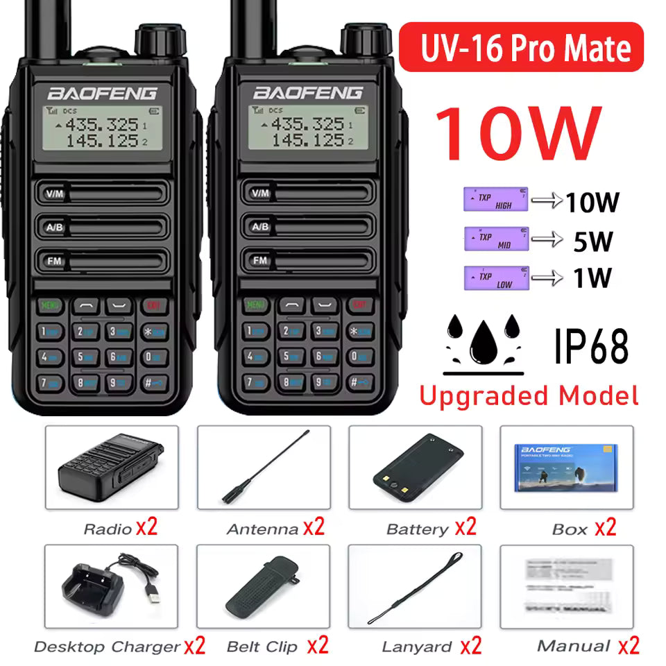Talkcomm (Pack of 2) Black UV-16  Walkie Talkie with Type-C charging with Earphones