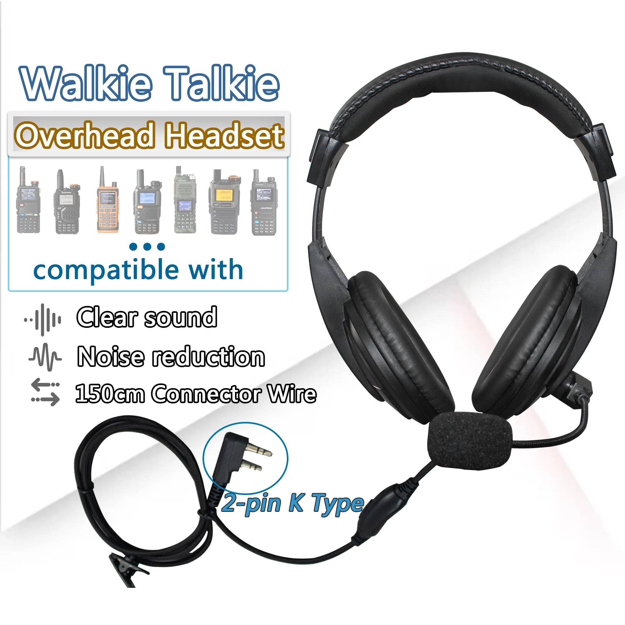 TALKCOMM Walkie Talkie Headset with Mic, Hearing Protection Earmuffs, Boom Mic, Compatible With Baofeng UV-5R BF-F8HP BF-888S, Two Way Radio Headset