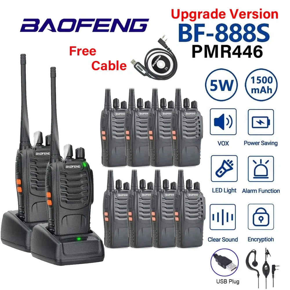 Talkcomm Black BF-888S Walkie Talkie two way Radios with Earphones, 16 Channel  (Pack of 10)