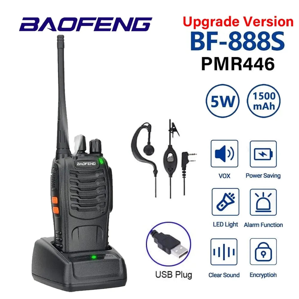 Talkcomm Black BF-888S Walkie Talkie two way Radios with Earphones, 16 Channel  (Pack of 12)