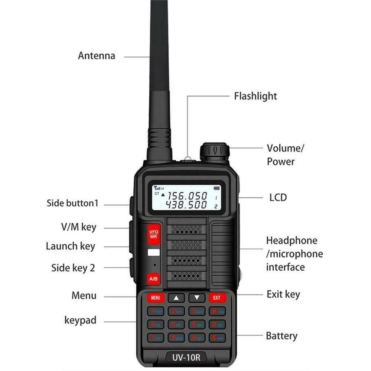 Talkcomm Black UV-10R High Power Walkie Talkies VHF UHF Long Range Ham Radio Two Way Radio with Earpiece (Pack of 1)