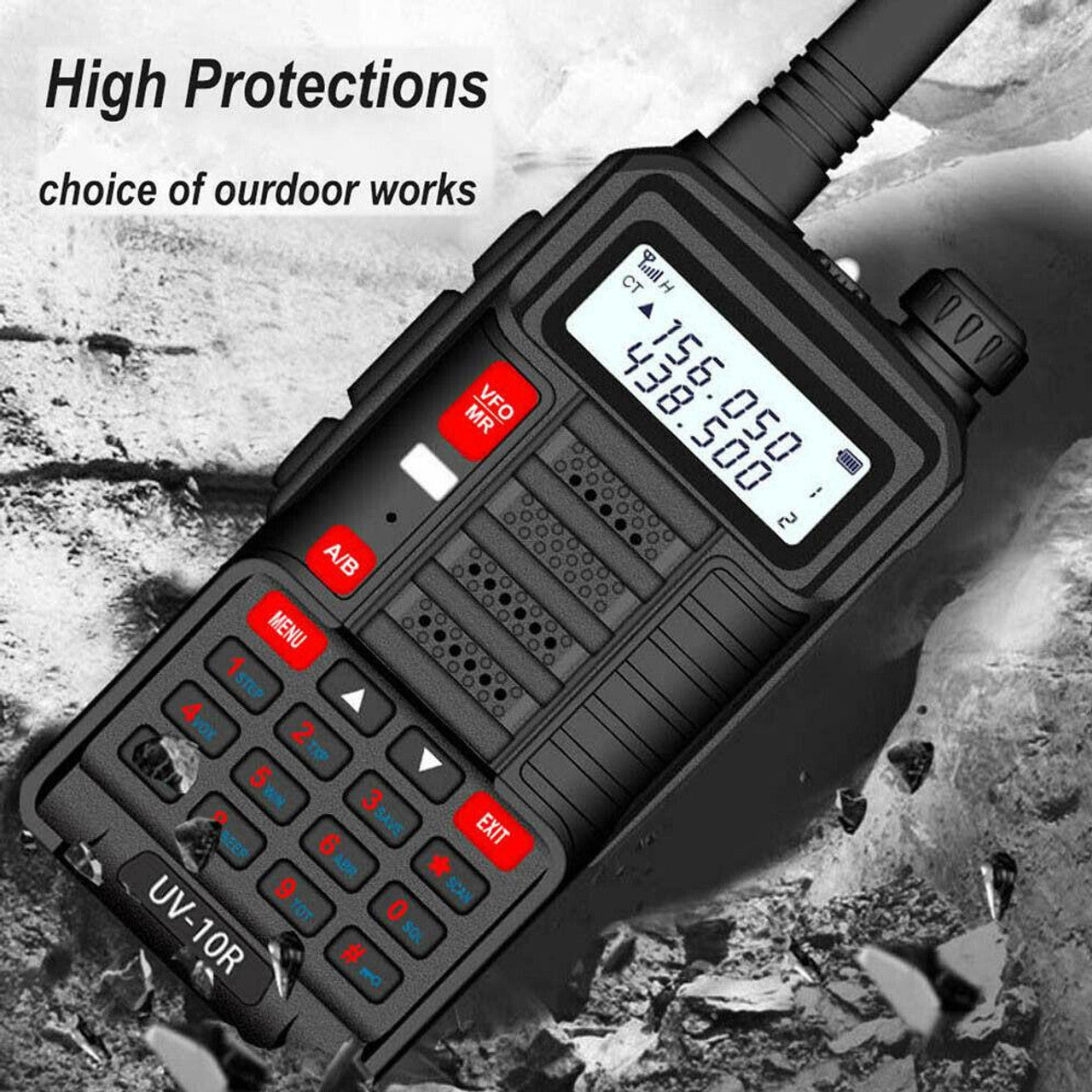 Talkcomm Black UV-10R High Power Walkie Talkies VHF UHF Long Range Ham Radio Two Way Radio with Earpiece (Pack of 1)