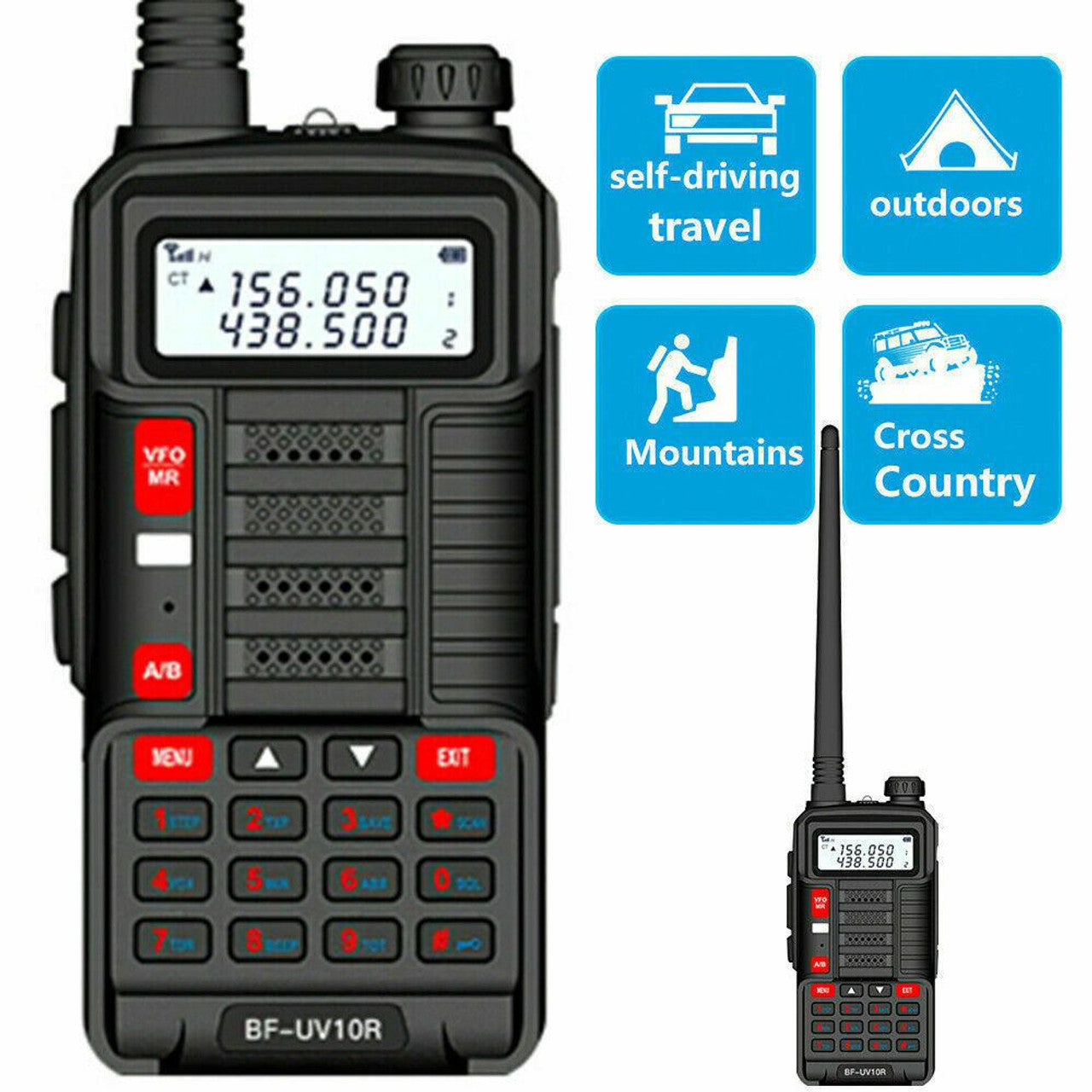 Talkcomm Black UV-10R High Power Walkie Talkies VHF UHF Long Range Ham Radio Two Way Radio with Earpiece (Pack of 1)
