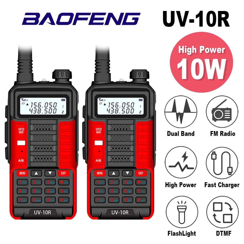 Talkcomm (Pack of 2) Black UV-10R High Power Walkie Talkies VHF UHF Long Range Ham Radio Two Way Radio with Earpieces