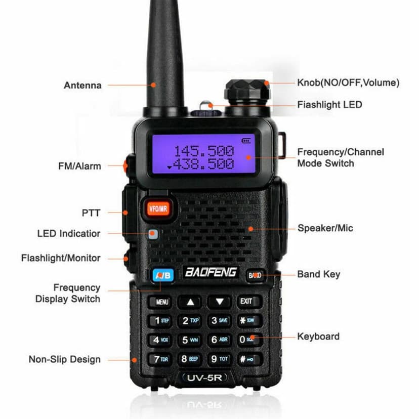 Talkcomm Black UV5R Two Ways Radio 5 Km Range Walkie Talkie with Earphone