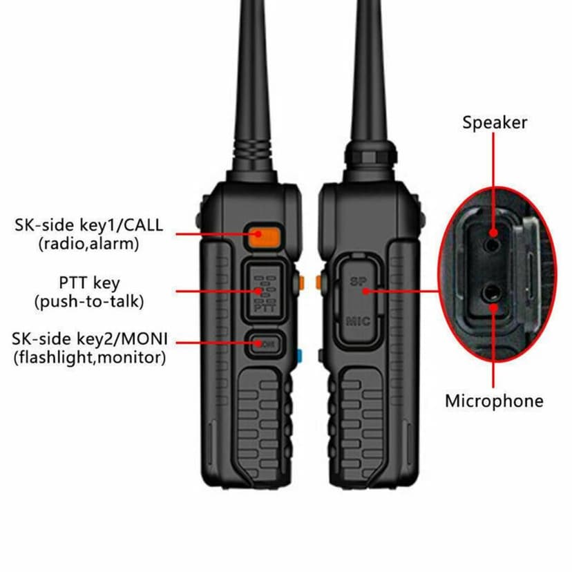 Talkcomm Black UV5R Two Ways Radio 5 Km Range Walkie Talkie with Earphone