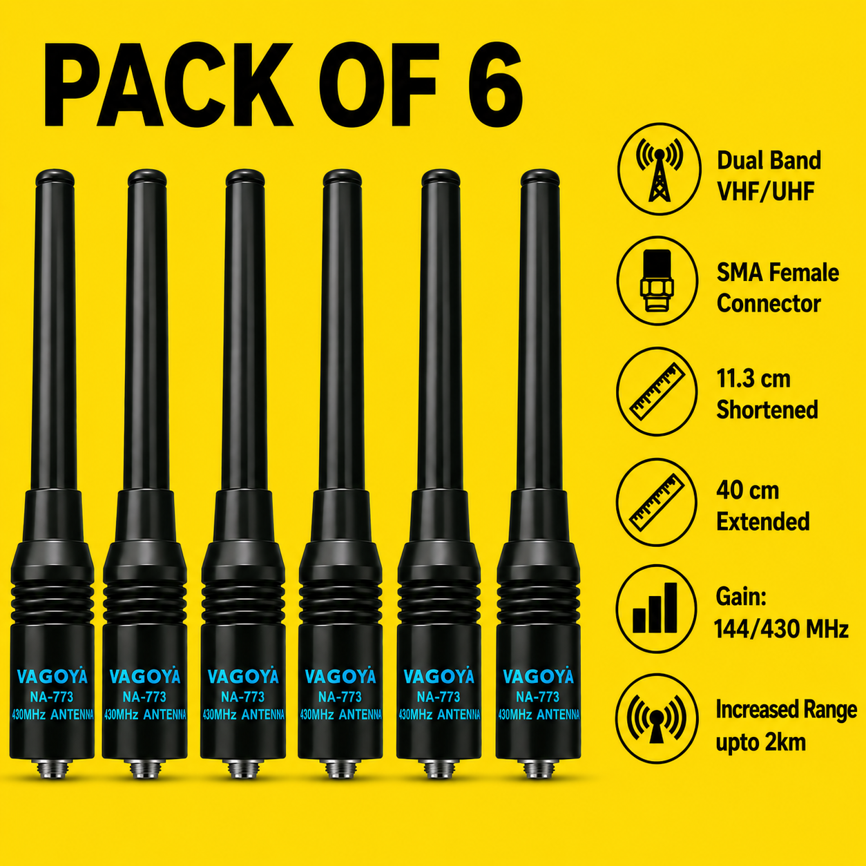 NAGOYA NA-773 DUAL BAND SMA FEMALE ANTEENA SUITABLE FOR ALL BAOFENG WALKIE TALKIE MODELS