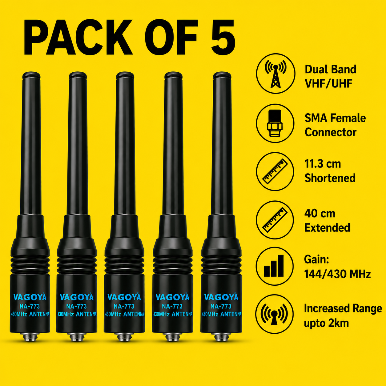 NAGOYA NA-773 DUAL BAND SMA FEMALE ANTEENA SUITABLE FOR ALL BAOFENG WALKIE TALKIE MODELS