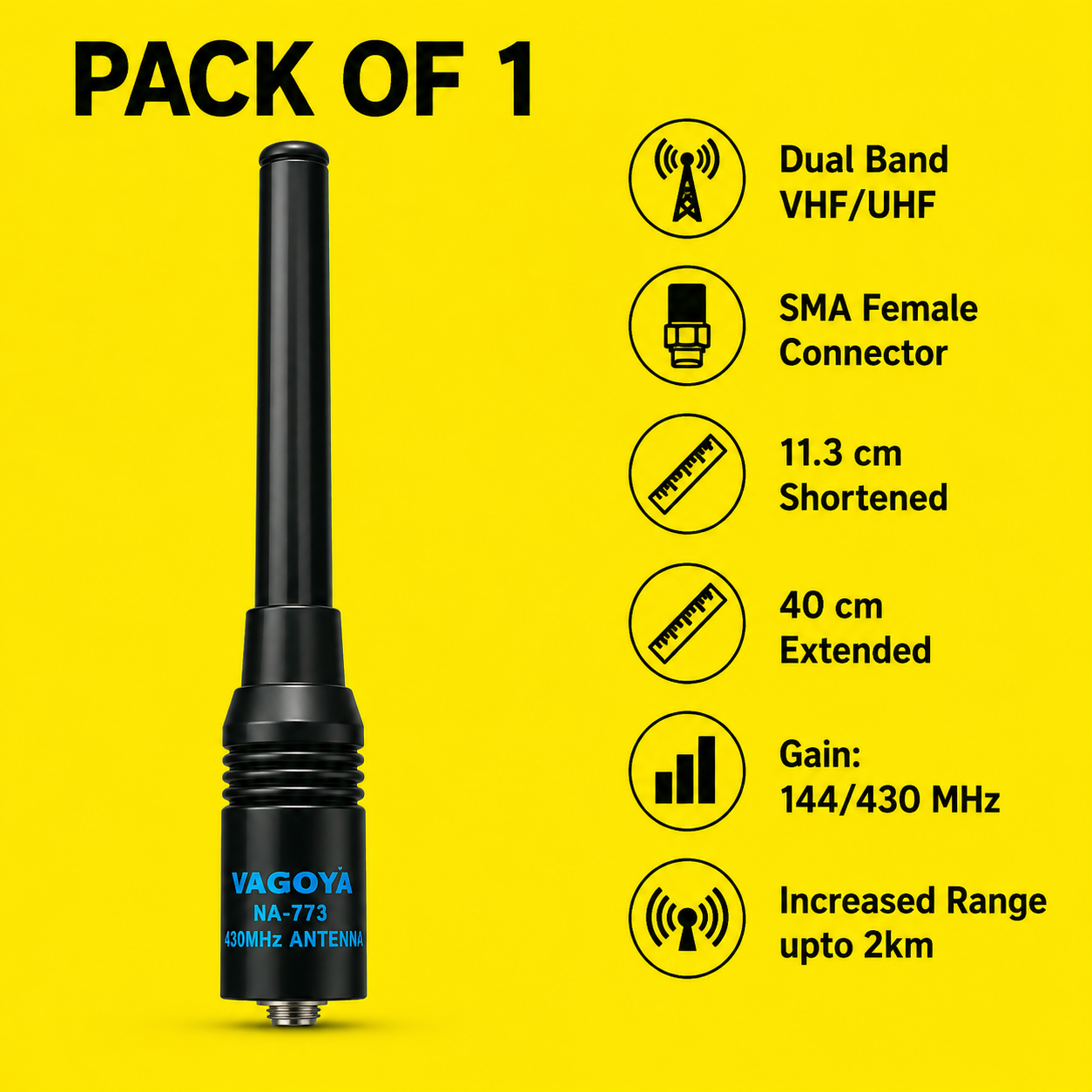 NAGOYA NA-773 DUAL BAND SMA FEMALE ANTEENA SUITABLE FOR ALL BAOFENG WALKIE TALKIE MODELS