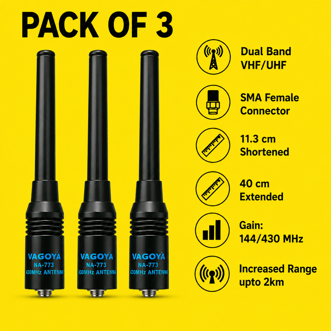 NAGOYA NA-773 DUAL BAND SMA FEMALE ANTEENA SUITABLE FOR ALL BAOFENG WALKIE TALKIE MODELS
