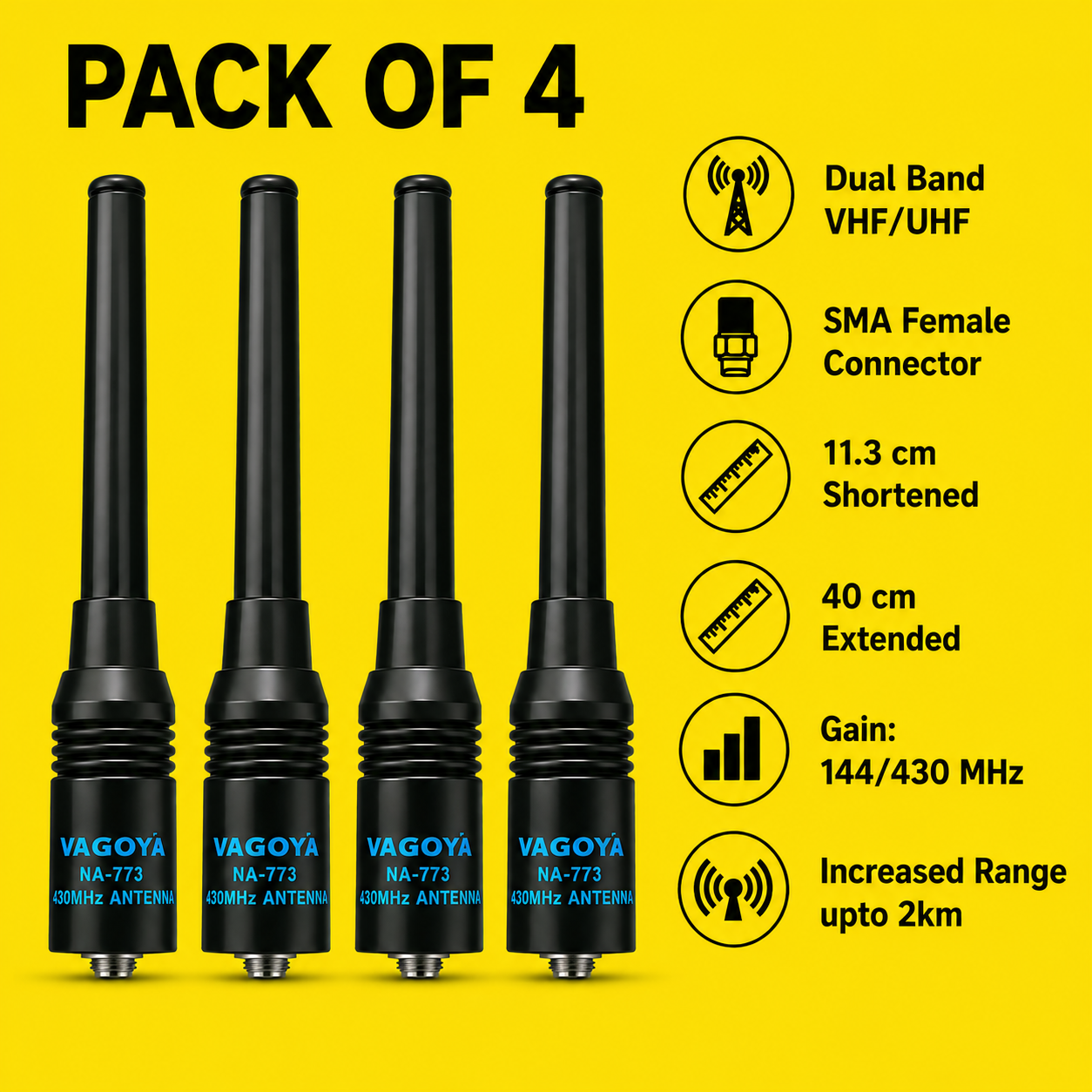 NAGOYA NA-773 DUAL BAND SMA FEMALE ANTEENA SUITABLE FOR ALL BAOFENG WALKIE TALKIE MODELS