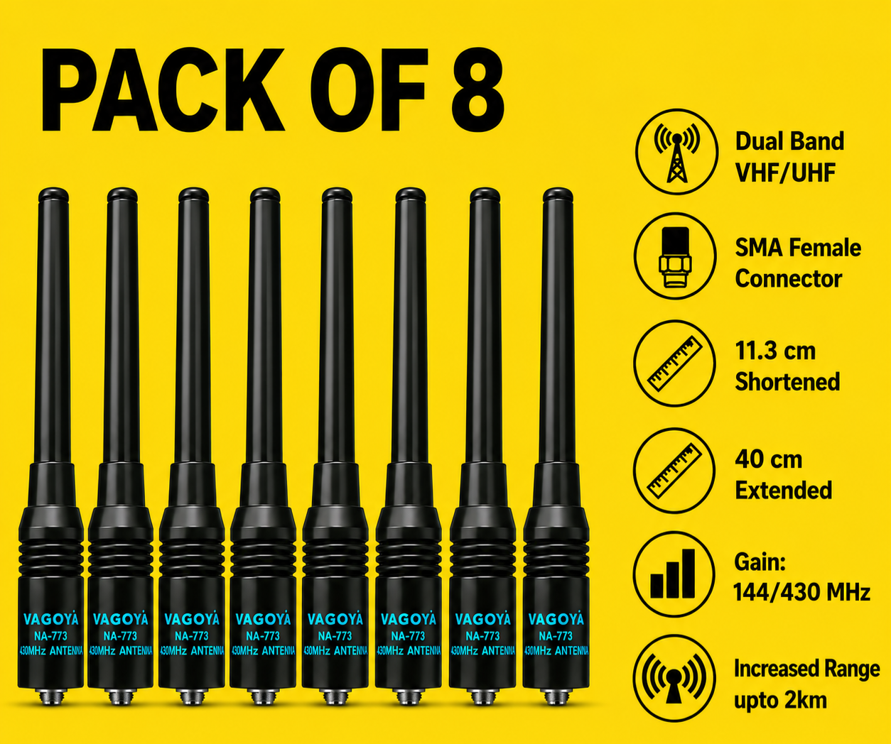 NAGOYA NA-773 DUAL BAND SMA FEMALE ANTEENA SUITABLE FOR ALL BAOFENG WALKIE TALKIE MODELS