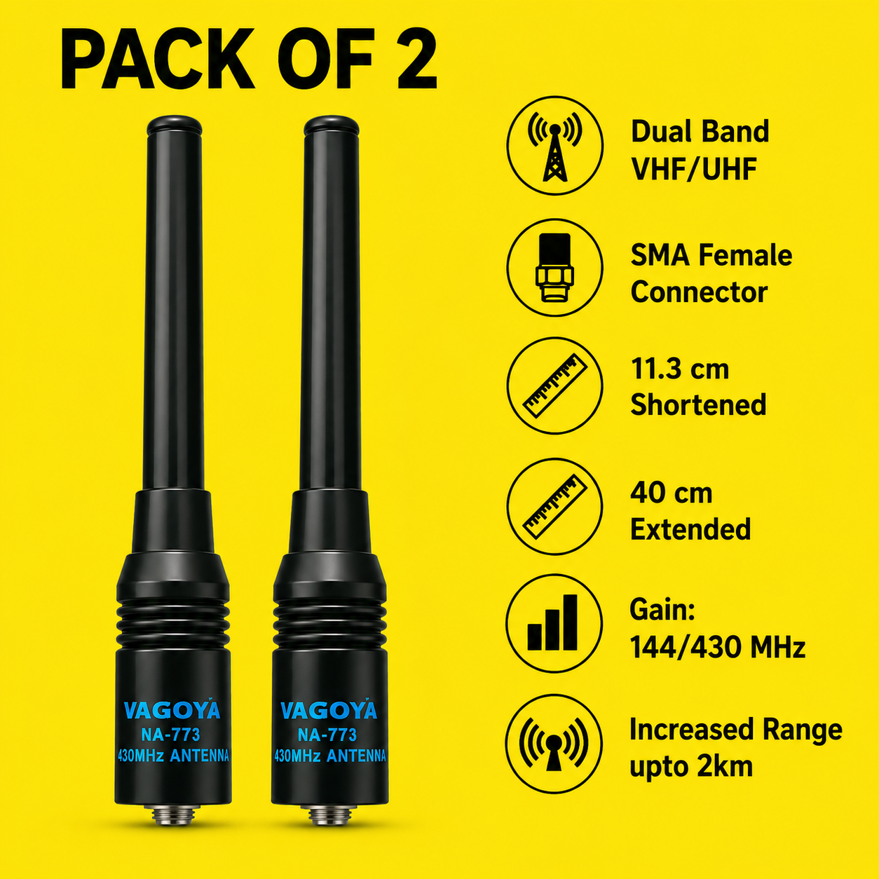 NAGOYA NA-773 DUAL BAND SMA FEMALE ANTEENA SUITABLE FOR ALL BAOFENG WALKIE TALKIE MODELS