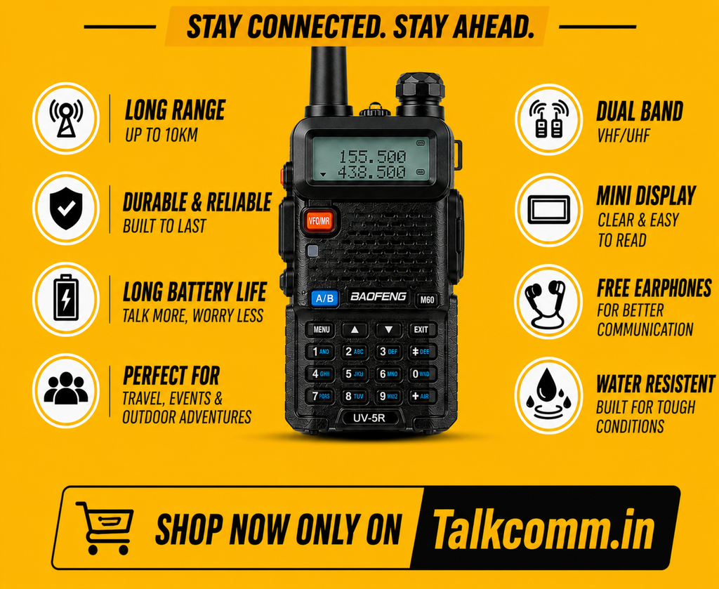 Talkcomm Black UV5R Two Ways Radio 5 Km Range Walkie Talkie with Earphone