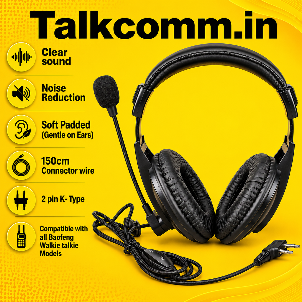 TALKCOMM Walkie Talkie Headset with Mic, Hearing Protection Earmuffs, Boom Mic, Compatible With Baofeng UV-5R BF-F8HP BF-888S, Two Way Radio Headset