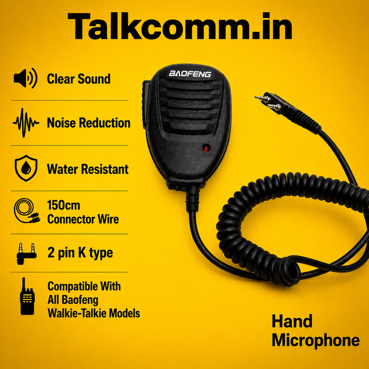 TALKCOMM Baofeng Handheld Black Speaker Microphone