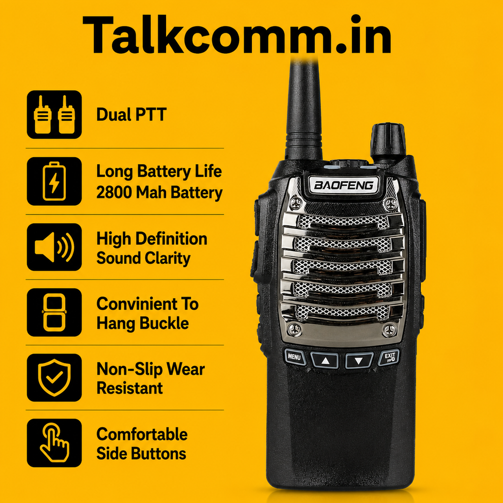 Talkcomm Black UV-8D Walkie Talkie with Earphone (Pack of 2)